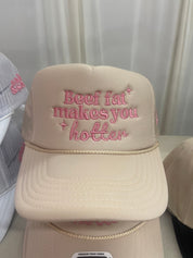 Beef Fat hat (tan, white and red/black)