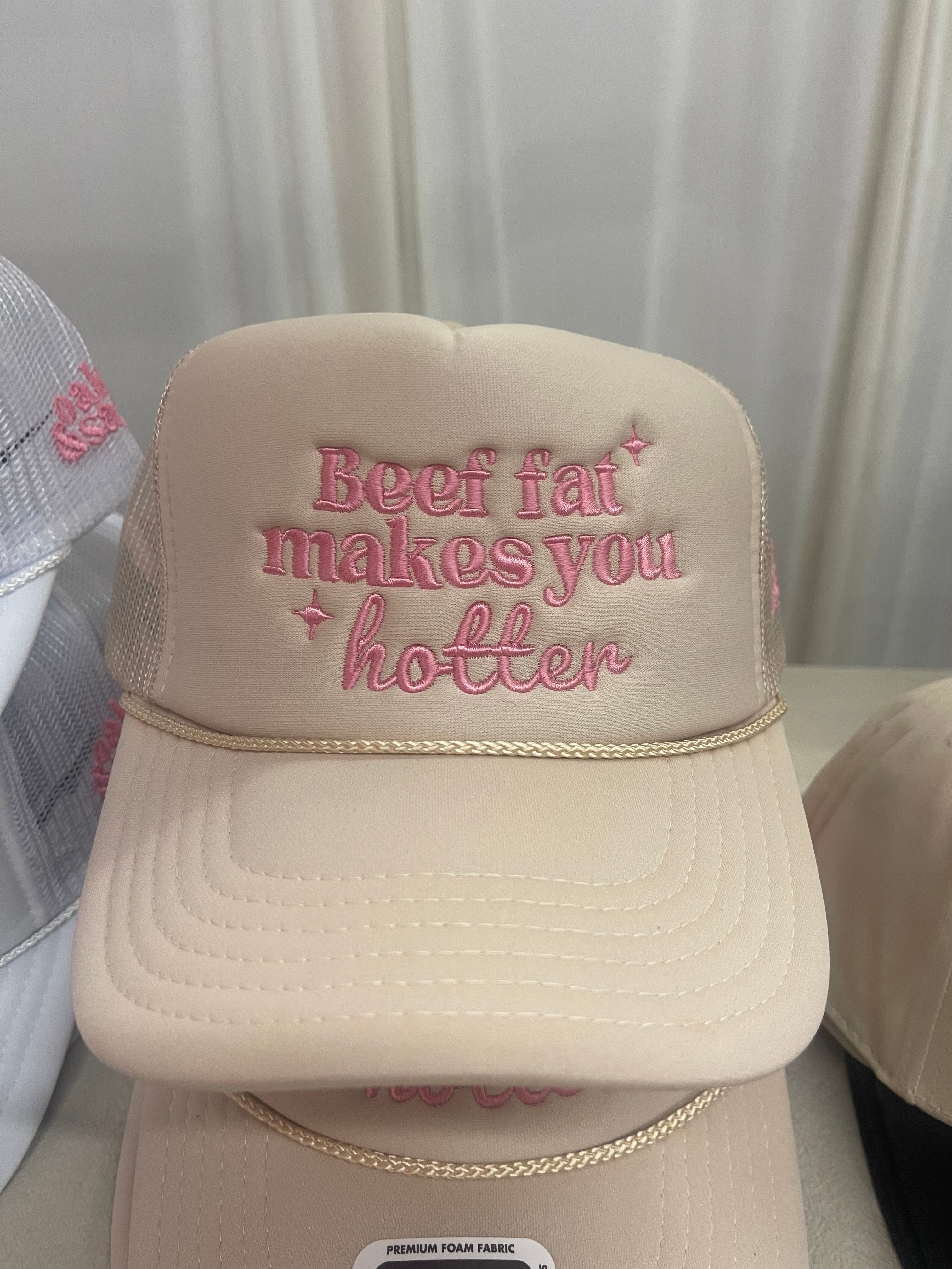 Beef Fat hat (tan, white and red/black)