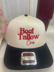 Beef Fat hat (tan, white and red/black)